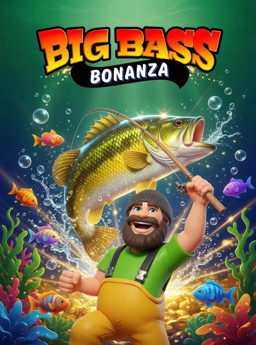 Happy fisherman catching a big bass underwater